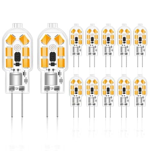 Image of 12 Pack 2W G4 LED Bulbs, 12V AC/DC Warm White 3000K Bulb, Replacement 20W Halogen Bulb, 200LM, Energy Saving G4 LED Capsule Light Bulbs, Bi-Pin Base, Non-Dimming, Chandelier Home Lighting Decor