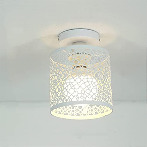 Image of Mengjay Industrial Ceiling Light,E27 Vintage Semi Flush Mount Ceiling Light,Metal Cage Lampshade Retro Ceiling Lamp for Living Room Kitchen Bedroom Hallway Courtyard (White)