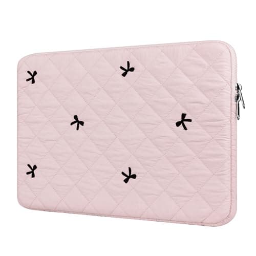 Image of BAAGOAZ 13-14 Inch Laptop Sleeve, Soft Protective Case with Embroidered Bows, Slim Lightweight Bag Compatible with 13-14 Inch MacBook Chromebook PC Notebook, Pink