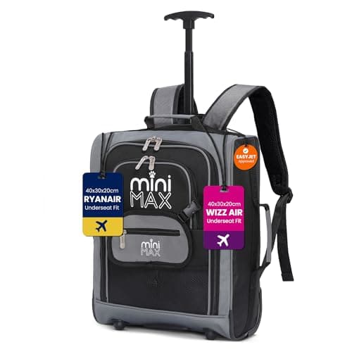 Image of Aerolite MiniMAX 40x30x20cm Ryanair & Wizz Air Max Size Kids Childrens Lightweight Under Seat Carry On Cabin Hand Luggage Flight Travel Backpack Trolley Bag 40x30x20 2 Wheels (Black)