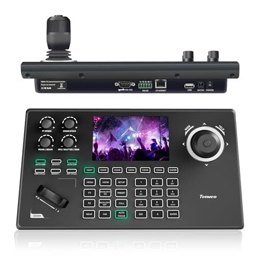 Image of Tenveo NDI PTZ Camera Controller, 5" LCD Screen Preview, 4D Joystick, PoE IP PTZ Controller Keyboard, NDI License Included for Church Live Streaming Broadcasts Events Video Production (KB200MAX)