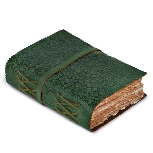 Image of LEATHER VILLAGE Leather Bound Floral Embossed Journal for Women Men - 200 Pages, 6”X4”(A6), Green - Book of Shadows, Vintage Blank Paper Travel Diary, Notebook for Writing, Drawing, Sketchbook