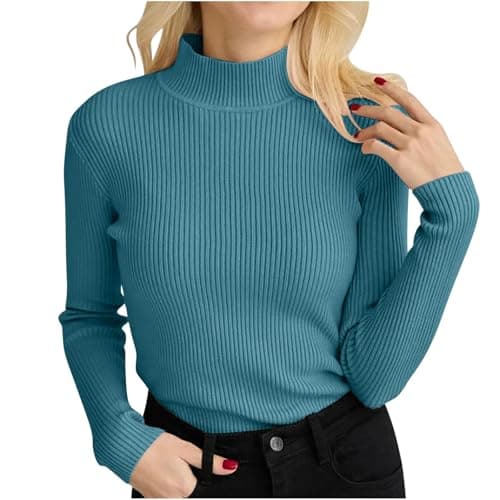 Image of Zeiayuas Ladies Long Sleeve Turtle Neck Plain Jumpers for Women Top Knitted Sweater Thick Top Casual Slim Fit Undershirt Thermals Sweatshirts Solid Color Winter Warm Tunic Tops Mint Green