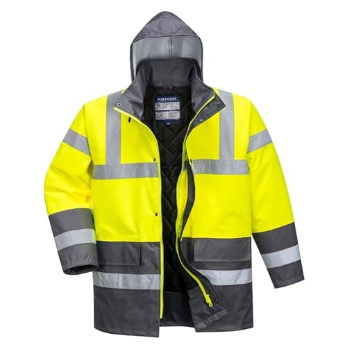 Image of Portwest S466 Hi-Vis Contrast Winter Traffic Jacket Mens Waterproof Reflective Safety Workwear Cold Weather Protection 300D Industry High Visibility, Yellow, XXL