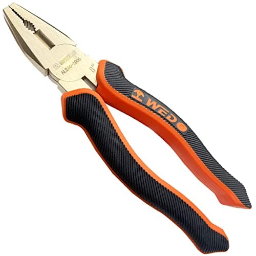 Image of WEDO Non-Sparking Lineman's Pliers 6", Spark-free Safety Side Cutter Linemans Pliers, Combination Pliers, Wire Stripper, Crimper, DIN Standard, BAM & FM Certificate, Aluminum Bronze