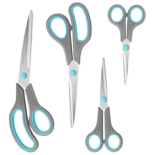 Image of Asdirne Scissors, Stainless Steel Blades, Soft Grip Handle, Suitable for Households,Offices and Schools, Blue/Grey, 4 pcs/Pack
