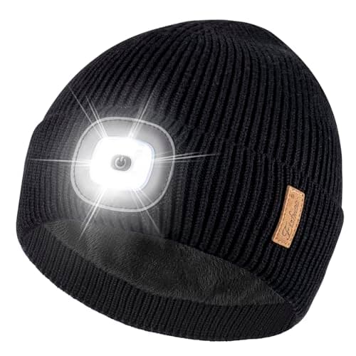 Image of Etsfmoa Unisex Beanie with The Light,Fleece Lined Warm Knit Hat,Gifts for Men Women,Rechargeable LED Cap (UK, Alpha, One Size, Black)