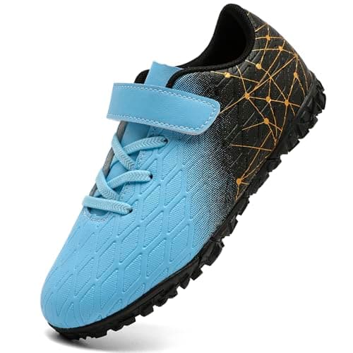 Image of PiDaGlobal Boys Football Boots Kids Girls Firm Ground Soccer Shoe Astro Turf Trainers Athletics Sport Futsal Shoes Teenager Profession Competition Indoor Outdoor Unisex 12UK Light Blue