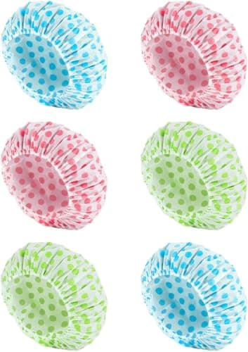 Image of 6 Pcs OWill Shower Caps for Women uk,Waterproof and Reusable Bath Cap,28cm Width with Elastic Band, Large Plastic Long Hair Eco Cap.