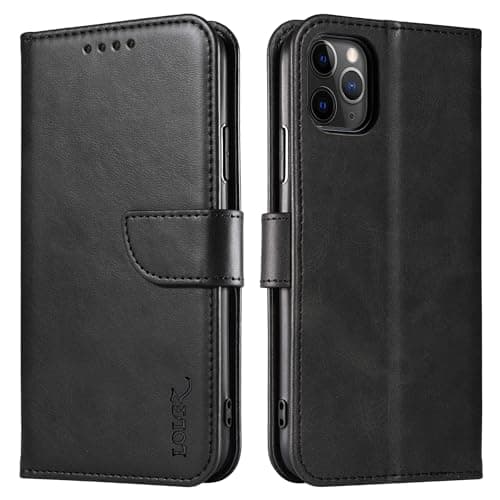 Image of LOLFZ Wallet Case for iPhone 11 Pro, Vintage Leather Book Case with Card Holder Kickstand Magnetic Closure Flip Case Cover for iPhone 11 Pro - Black