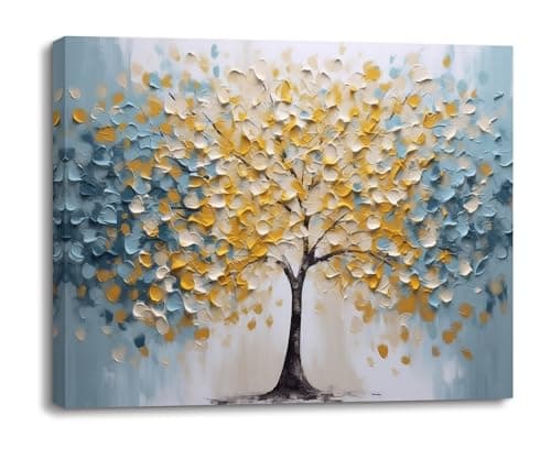 Image of Piy Painting Canvas Wall Art, Tree Canvas Painting, Watercolour Print, Blue And Yellow Wall Decoration Painting For Living Room Office Entrance Hallway Kitchen, 12x16inch