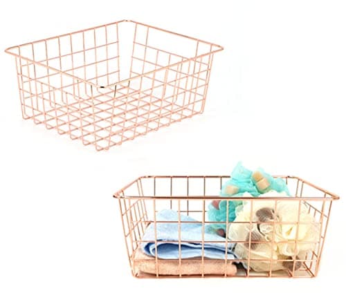 Image of Wire Storage Basket, Organize Living Room Kitchen Bathroom Storage Basket (2 Pieces，rose gold)