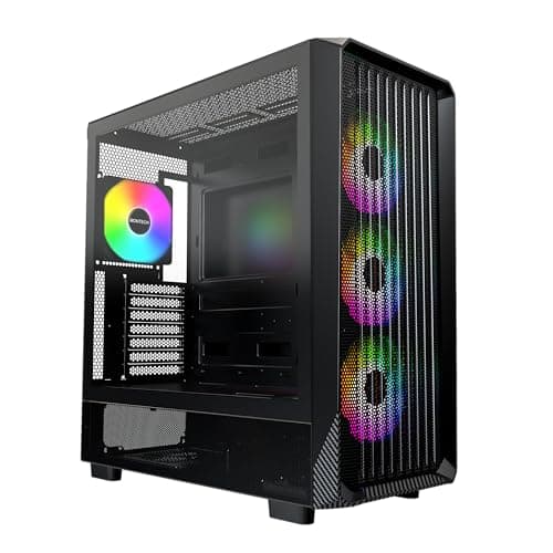 Image of Montech X5- ATX Mid-Tower Gaming PC Case, High Airflow, 3X 140mm and 1x 120mm ARGB Fans Pre-Installed, Glass Side Panel, Carbon Print Accents, GPU Holder Included, Black