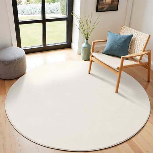 Image of SHACOS Cream Round Rug 100cm Fluffy Area Rugs Circle Rug Washable Anti Slip Soft Round Rugs for Living Room, Bedroom, Kid's Room