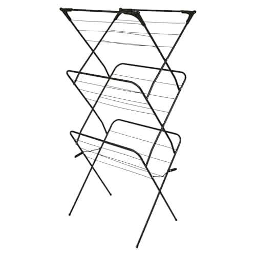 Image of Harbour Housewares 3 Tier Foldable Clothes Airer - Indoor Outdoor Laundry Drying Rack, Steel Frame, 18 Rails, Collapsible Space Saving Clothes Horse, Portable Clothing Dryer, Black