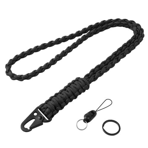 Image of Vicloon Paracord Lanyard - Neck Lanyard with Metal Key Rings and Phone Ring Strap for ID Badge Holder Keys (Black)