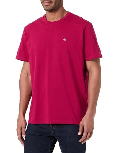 Image of Calvin Klein Men’s Short Sleeve Round Neck Classic Monogram T-Shirt, Red (Beet Red), L