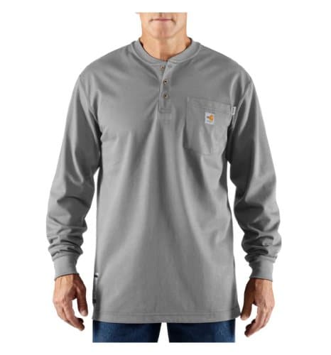 Image of Carhartt Men's Flame Resistant Force Cotton Long Sleeve Henley, Light Gray, XXL