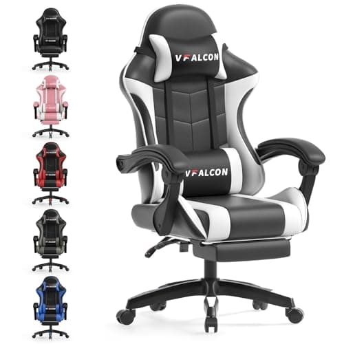 Image of Vfalcon XTREME Gaming Chair – Ergonomic Reclining Chair with Footrest, 360° Swivel, Height Adjustable (White)