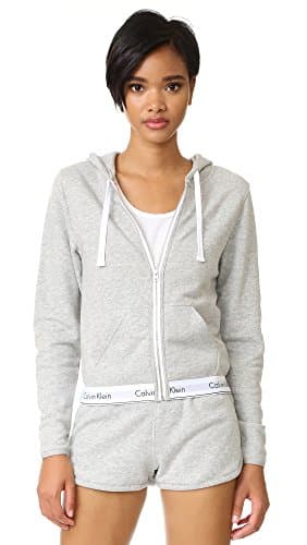 Image of Calvin Klein Women's Modern Cotton Full Zip Hoodie Top, Grey Heather, Medium