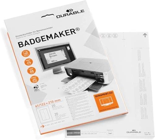 Image of Durable BADGEMAKER Table Place Card Holders Inserts 61 /122 x 150mm - Pack of 20 Inserts - Printable Place Holder Inserts - Create Professional Tags In Minutes
