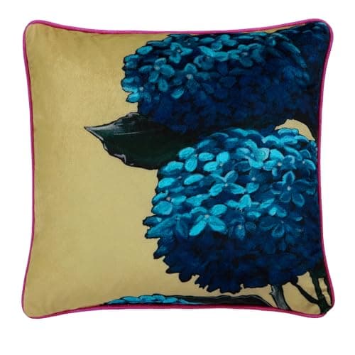 Image of Laurence Llewelyn-Bowen - Luxury Hydrangea Cushion - 43 x 43cm - Reversible Designs Stripe - Filling/Padding Included - Piped Edge - Floral Cushion - Hiyah Hydrangea Collection