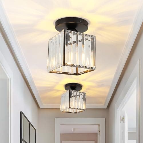Image of FORCOSO Ceiling Light 2-Pack, Black Light Shade Crystal Light Fitting, Semi Flush Chandelier Metal Lampshade, E27 Lighting Fixture for Living Room Hallway Kitchen Dining Room Bedroom Lounge