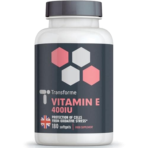 Image of Transforme Vitamin E Capsules 400iu, 180 High Absorption Softgels for Skin, Eyes & Immune System, 6 Month Supply, Gluten Free, UK
