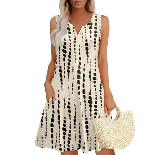 Image of Summer Dresses for Women UK Button Up V Neck Ladies Dress Casual Floral Pattern Print Loose Sleeveless Sundress with Pockets Beach Holiday Clothes,Summer Dress Size 16 Velvet Dresses for,u423k