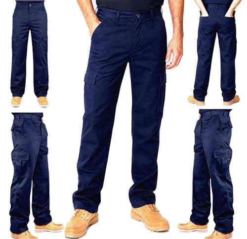 Image of Roadmaster Men's Work Trousers - Durable Cargo Pants for Men | Combat Builders Trousers with Multi Pockets - Heavy Duty Mens Workwear, Navy, 38 - Long