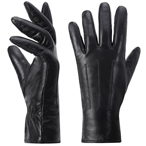 Image of Harssidanzar Womens Leather Gloves Winter Warm Cashmere Lining Touchscreen Vintage Finished GL017UK,Black, Size M