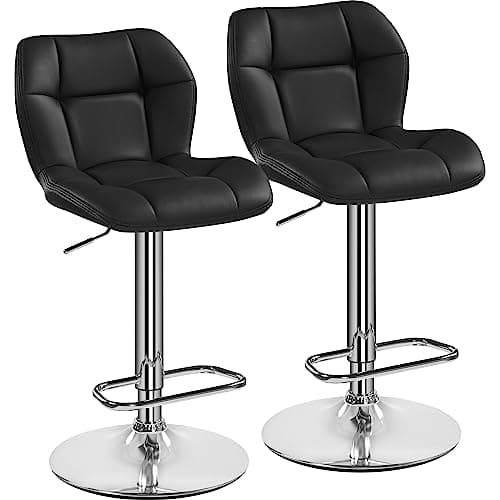 Image of Yaheetech Bar Stools Set of 2, PU Leather Breakfast Bar Chairs, Swivel Height Adjustable Barstools, Counter Stools with Backrest for Home Kitchen, Restaurant, Black