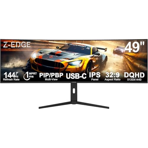 Image of Z-Edge 49 Inch Curved Gaming Monitor 144Hz DQHD 5120x1440 IPS Monitor 1ms MPRT, 32:9 Ultrawide, 10Bit, FreeSync, Height Adjustable, Built-in Speakers, USB-C 65W, HDMI 2.1 & DisplayPort, KVM, PIP PBP