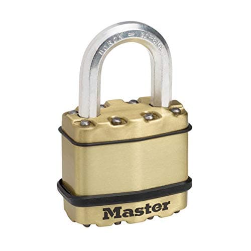 Image of MASTER LOCK Heavy Duty Padlock, Security Level 8/10, Outdoor, Keyed, Laminated Steel/Brass Finish, Weatherproof, Standard Shackle