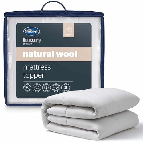 Image of Silentnight Natural Wool Collection Mattress Topper King Bed - Luxury Temperature Regulating Breathable Mattress Cover Pad with Cotton Cover and Easy Fit Straps - Hypoallergenic - King