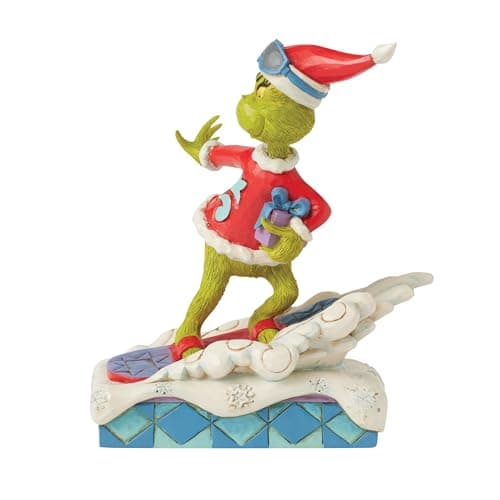 Image of Enesco Dr. Seuss Grinch by Jim Shore Snowboarding and Holding a Present Figurine, 6 Inch, Multicolor
