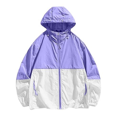Image of Rain Jacket Men's Waterproof Long Sleeve Oversize Wind Jacket Colour Block Leisure Jacket Sun Protection Long Sleeve Autumn Winter Jacket Casual Training Jacket for Men Hiking Jacket, O purple, XL