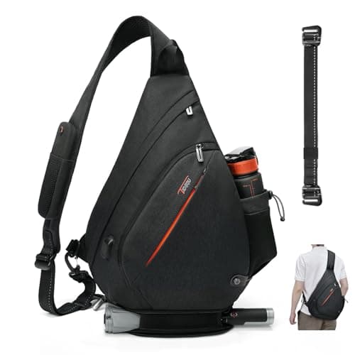 Image of TUDEQU Sling Bags for Men,8 Pockets One Shoulder Backpack Large 19L,Crossbody,Single Strap,Black,Travel,Hiking,Women