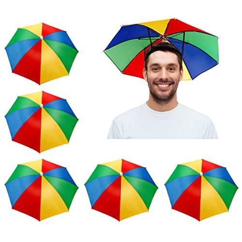 Image of Lanjue 5 Pcs Rainbow Umbrella Hat, Head Umbrella Hat Fishing Umbrellas Hats Adjustable Umbrellas Hats with Elastic Band for Outdoor Golf Camping Gardening Festival Essential Adult Kid
