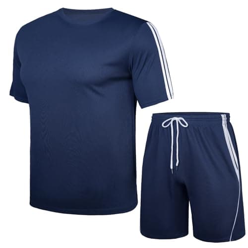 Image of Nieery Men's Tracksuit Men's T-Shirt and Shorts Set Sports Mesh Tracksuit Outfits Short Sleeve Suit Set Casual Running Sport Sweat Activewear with Pockets Navy Blue M