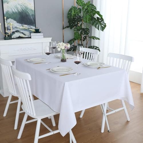 Image of LivinEase Rectangular Tablecloth 140x240cm – 250 GSM Cotton Blend White Table cloths for 6 to 8 Seater Table - Linen TableCloth Ideal for Christmas, Parties, Halloween and Every Occasions
