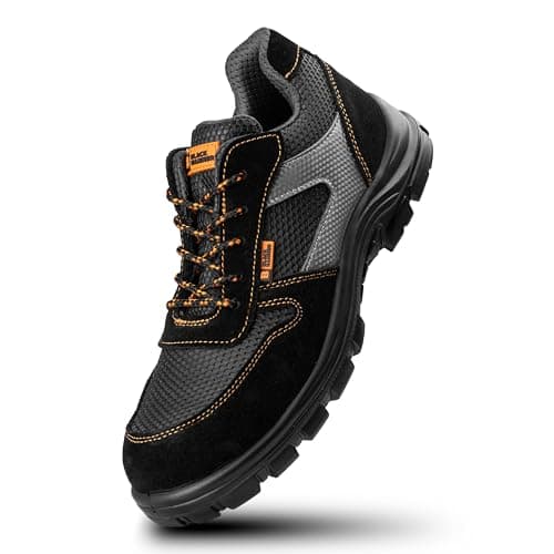 Image of Black Hammer Composite Toe Cap Safety Trainers Metal Free Lightweight Work Shoes for Men Utility Construction Footwear with Midsole Protection Suede Leather Perfect for Everyday Use 1997 Black (10 UK)