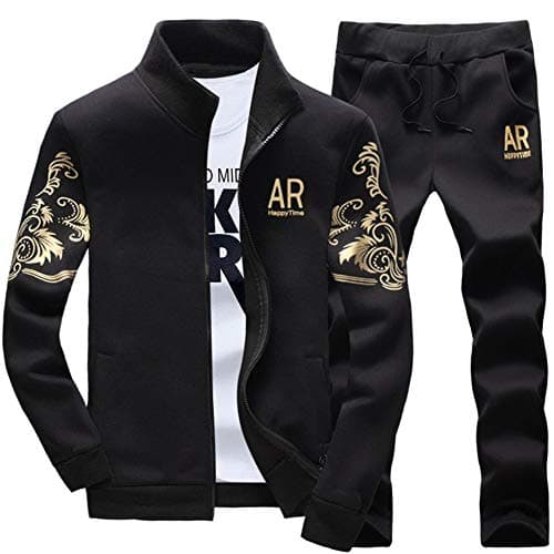 Image of LBL Men’s Tracksuit Set Casual 2 Piece Jogging Sweatsuits Long Sleeve Sweatshirt and tracksuit bottoms Joggers Set Sport Suits W78 Black XL