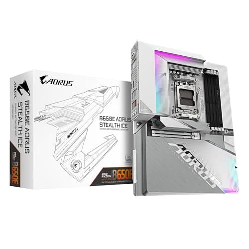 Image of GIGABYTE B650E AORUS STEALTH ICE Motherboard - Supports AMD Ryzen 9000 CPUs- 12+2+2 phases VRM- up to 8000MHz DDR5 (OC)- 1xPCIe 5.0 M2 + 3xPCIe 4.0 M.2- Wi-Fi 7-2.5GbE LAN- USB 3.2 Gen 2x2
