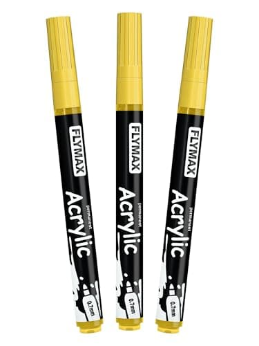 Image of Yellow Marker Paint Pens 0.7mm- Permanent Marker Pens Yellow Acrylic Paint Water-Based Fine Tip Waterproof Quick-Drying (3 in 1Pack)