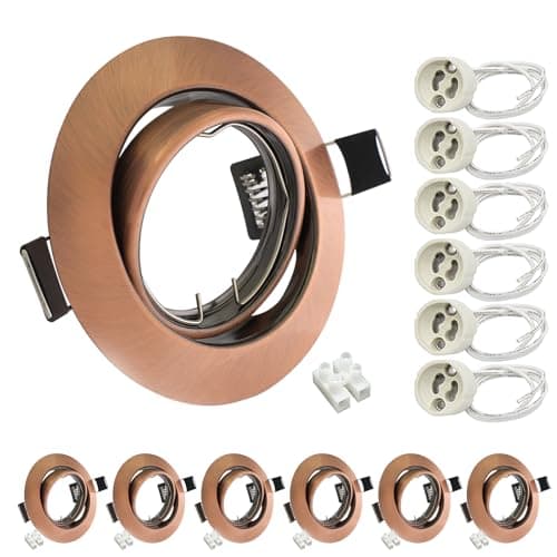 Image of 6x GU10 Downlights for Ceilings 360° Tilt Swivel Recessed Ceiling Lights Metal Frame Round Antique Copper GU10 Light Fitting with Lampholders 240V, Outer Diameter: 90mm, Cut-out: 68-85mm, No Bulbs