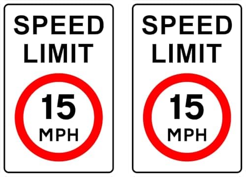 Image of Pack of 2 rigid plastic signs 300mm x 200mm x 3mm with rounded corners - Speed limit 15MPH