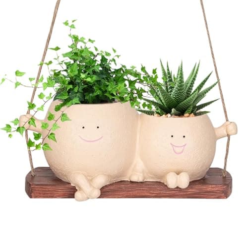 Image of KBIBCK Swing Face Planter Pot Smiley Face-Hanging PlantPot, Swing Chair Hanging-Pot with Drainage Hole Smile-Faces-Plant-Pots for Mother's Day Cute-FacePlant-Pots for Indoor Outdoor Home Decor