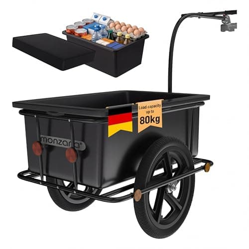 Image of MONZANA® Bicycle Trailer with 90L Plastic Tub & Tarpaulin Cover | Galvanised Safety Coupling Towing Hitch | Universal Tagalong Transport Cargo Pet Trolley Cart | Pneumatic Tyres | Reflectors | Black