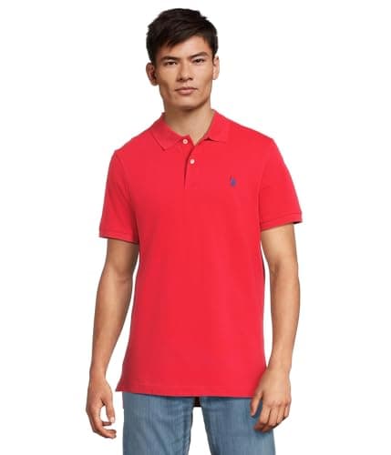 Image of U.S. Polo Assn. Men's Classic Polo Shirt, Two-Button Closure Pique Polo Shirt, Summer Fashion Golf Shirt, Upstate Red, Medium